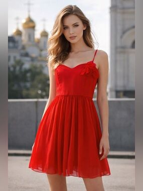 Little red dress Forever 21 with flower detail Sz L